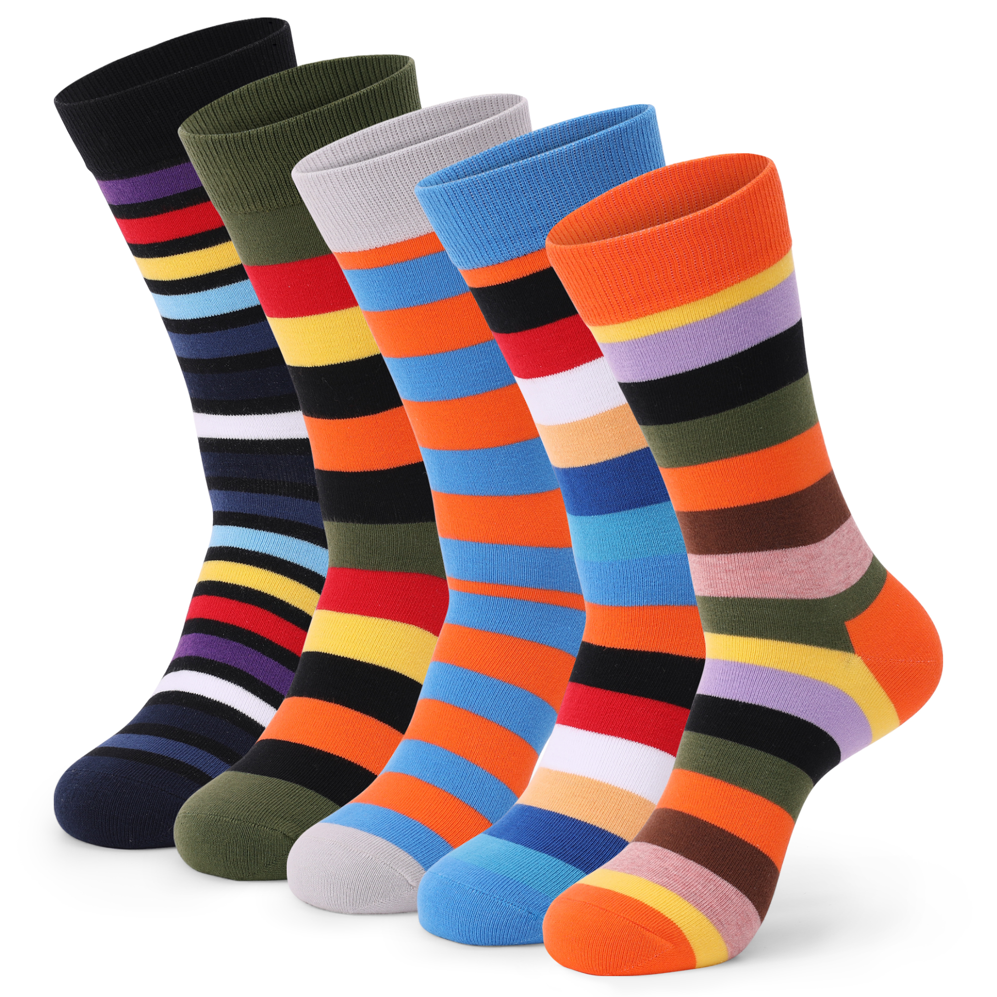 Funny, Casual, and Breathable Colorful Striped Cotton Dress Socks Set