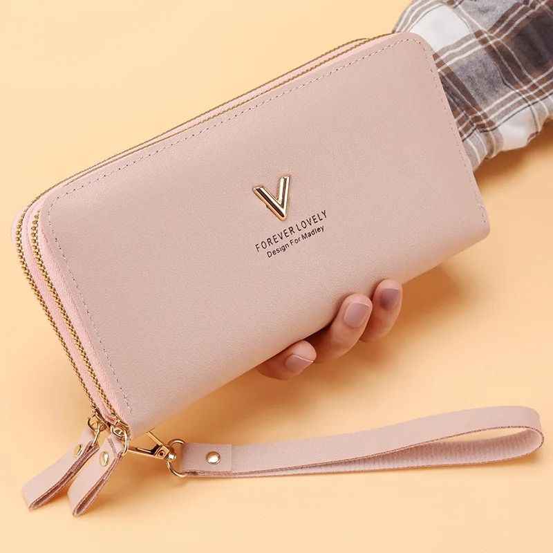 Long Womens Clutch Wallet with Double Zipper and Tassel Accent