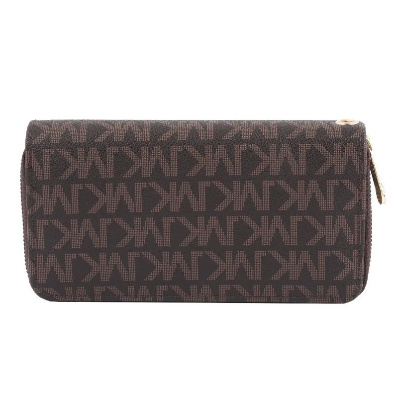 Womens Long Double Zipper Wallet With Phone Card And Wristlet Design