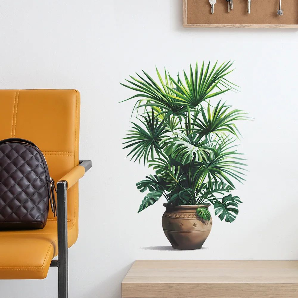Green Potted Plant Wall Sticker - Self Adhesive 3D Plant Wall Decal for Fresh Green Wall Decor