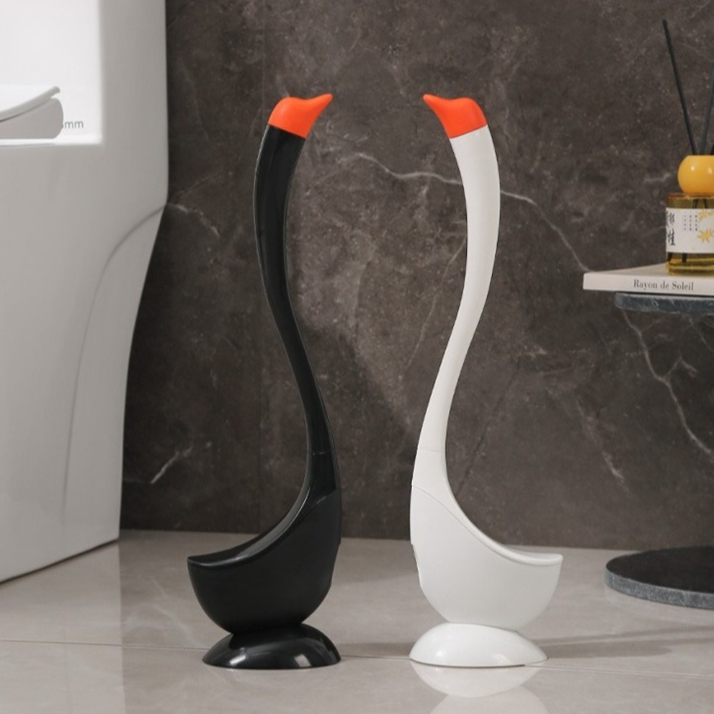 Dense Bristle Head Plastic Toilet Plunger Household, Swan Shape Long Handle Toilet Brush, cute holder set