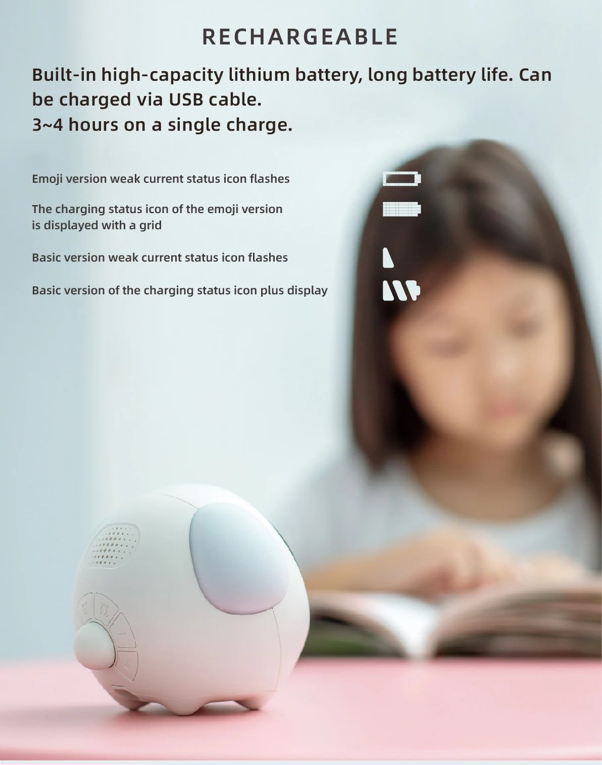 Cute Kids Digital Alarm Clock with Light and Emoji Display