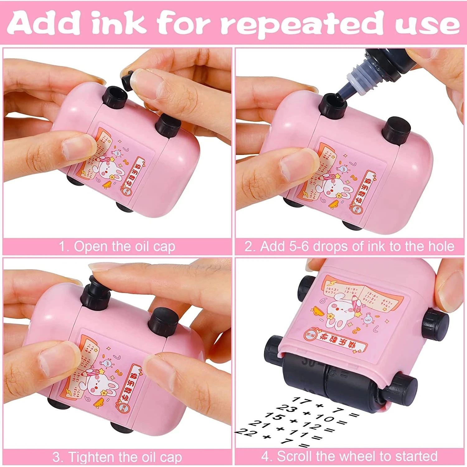 2-in-1 Math Roller Stamp Within 100 – Refillable Fill-in-the-Blank Practice Tool