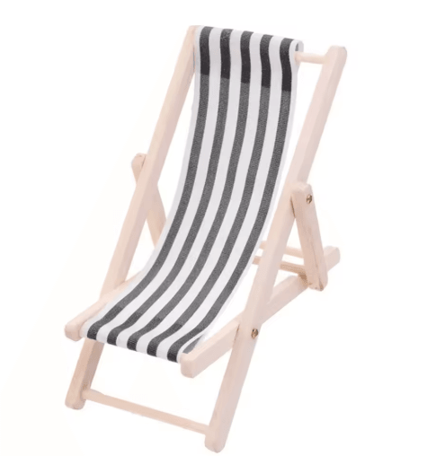 Mini Beach Chair Set 1/12 Scale – Wooden Dollhouse Beach Furniture & Accessories