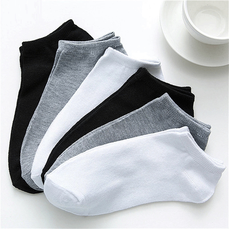 Men's Ankle Socks, Solid Color Black, White, Gray Invisible Short Socks, Breathable Cotton Sports Socks for Men, Women