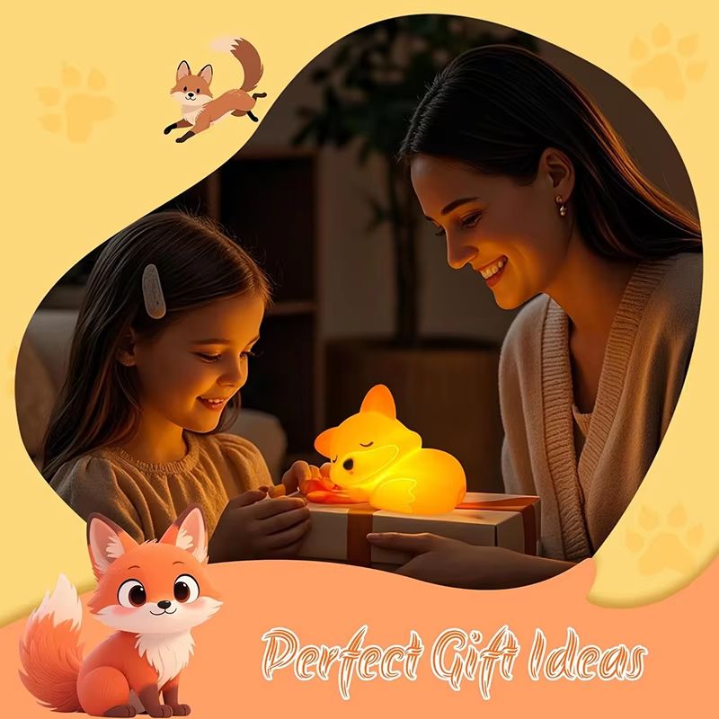 Rechargeable Cute Fox Silicone Night Light Dimmable Touch Lamp with Timer