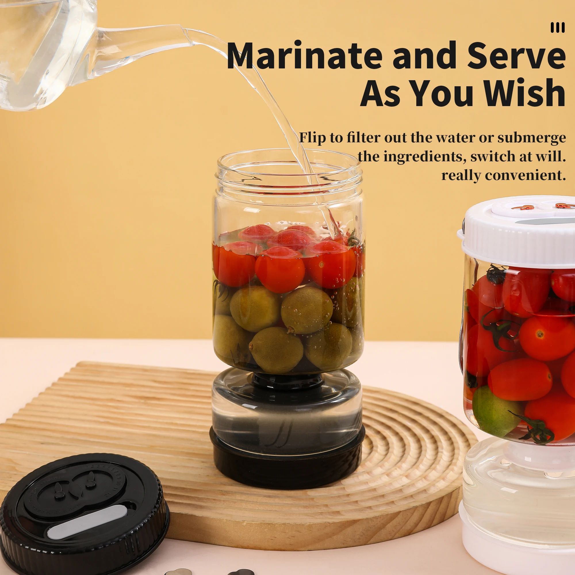 Glass Olive and Pickle Strainer Jar