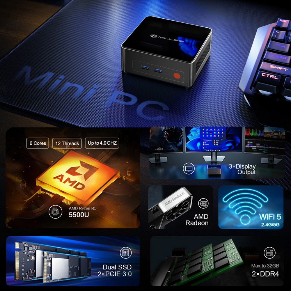 Mini PC Windows 11 Pro, BT5.2 Desktop Computer Work PC