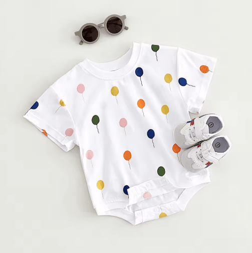 Balloon Print Baby Summer Romper – Soft cotton infant bodysuit