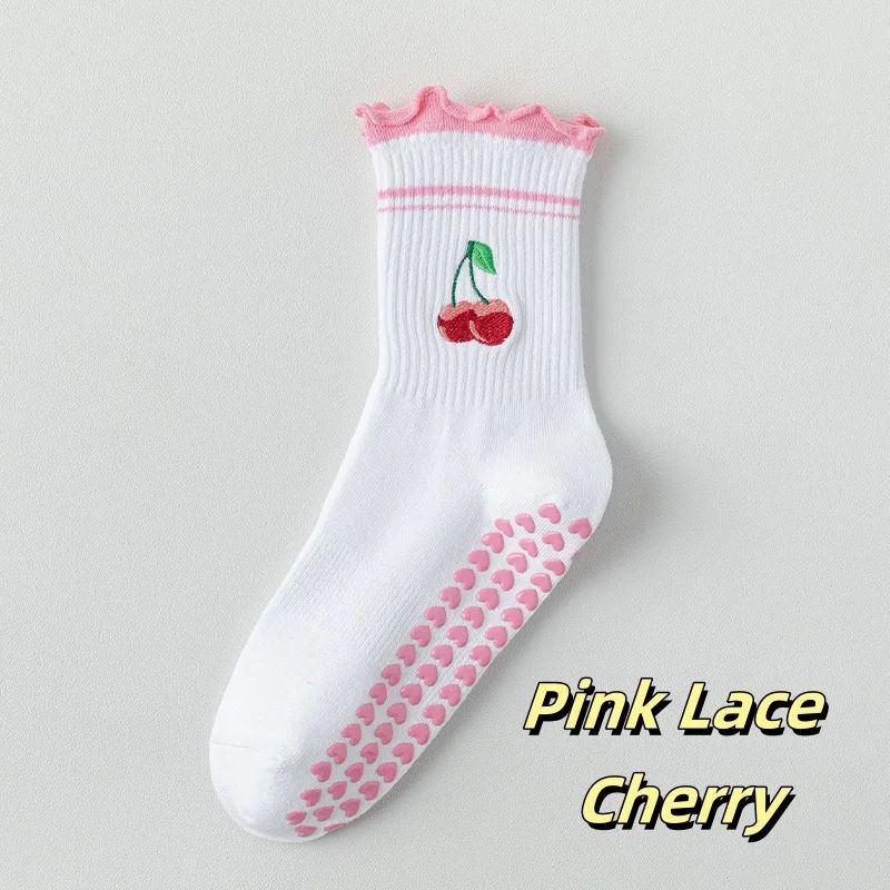 Womens Knitted Embroidered Non-Slip Yoga Socks EU 36–43 – Silicone Grip Pilates & Fitness Mid-Calf Socks