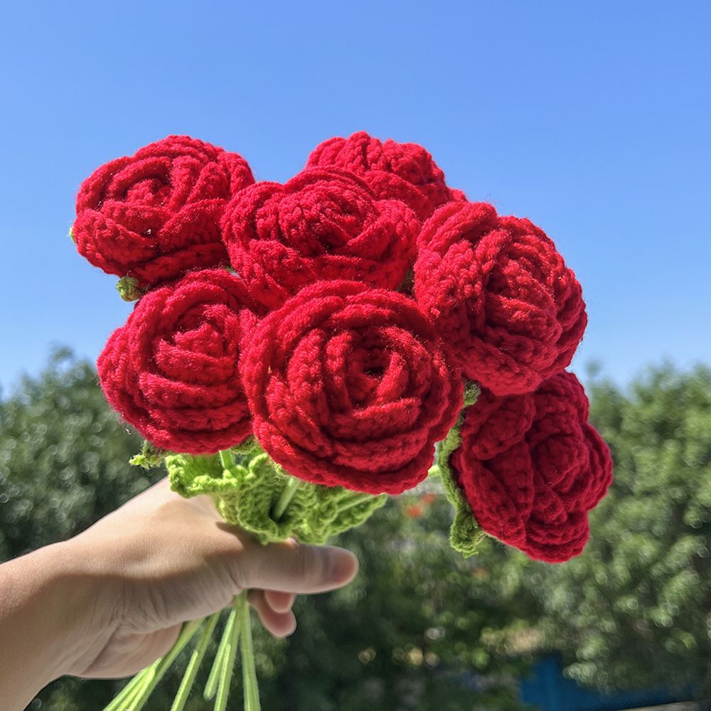 Artificial Handmade Crochet Rose, Wedding Bridal Bouquet, Outdoor Garden Arch, DIY Gift Box, Home Bonsai, Party Decor