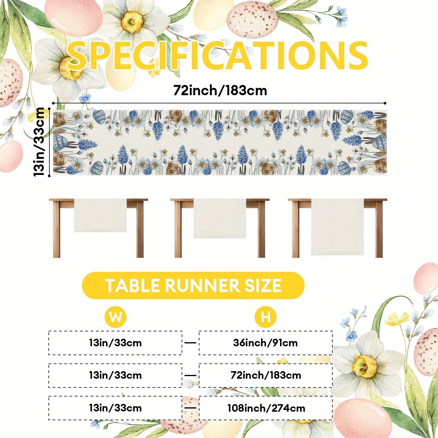 Easter Floral Table Runner Blue Eggs Linen Spring Dining Table Decor