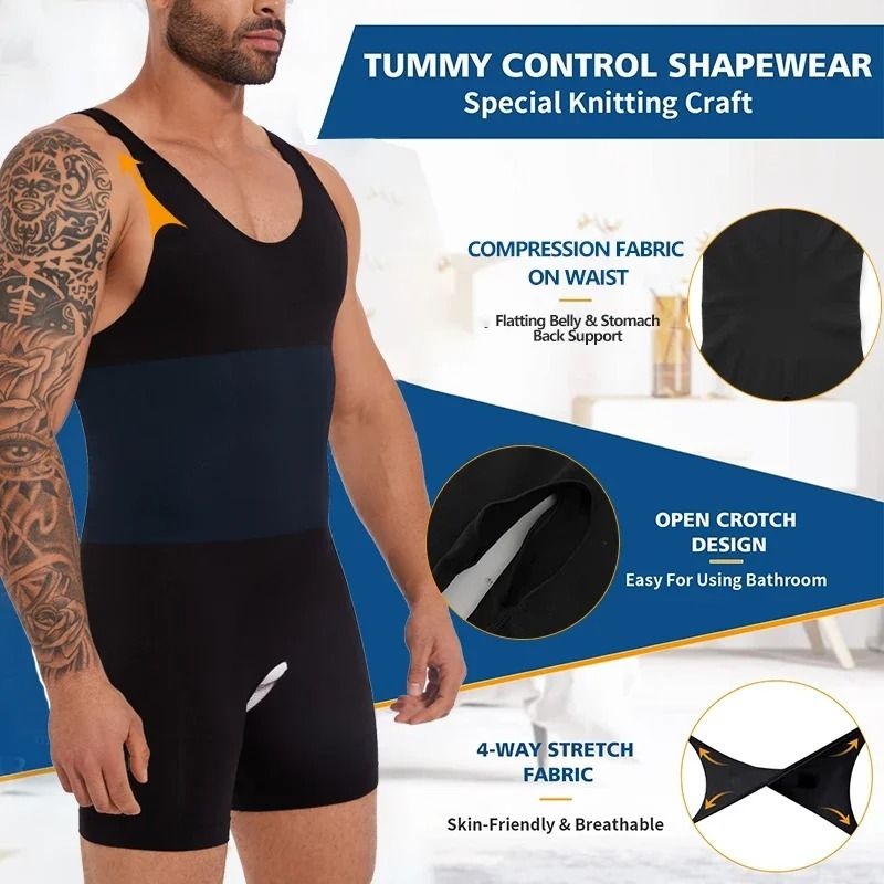 Mens Sleeveless Compression Bodysuit Shapewear Slimming Undershirt
