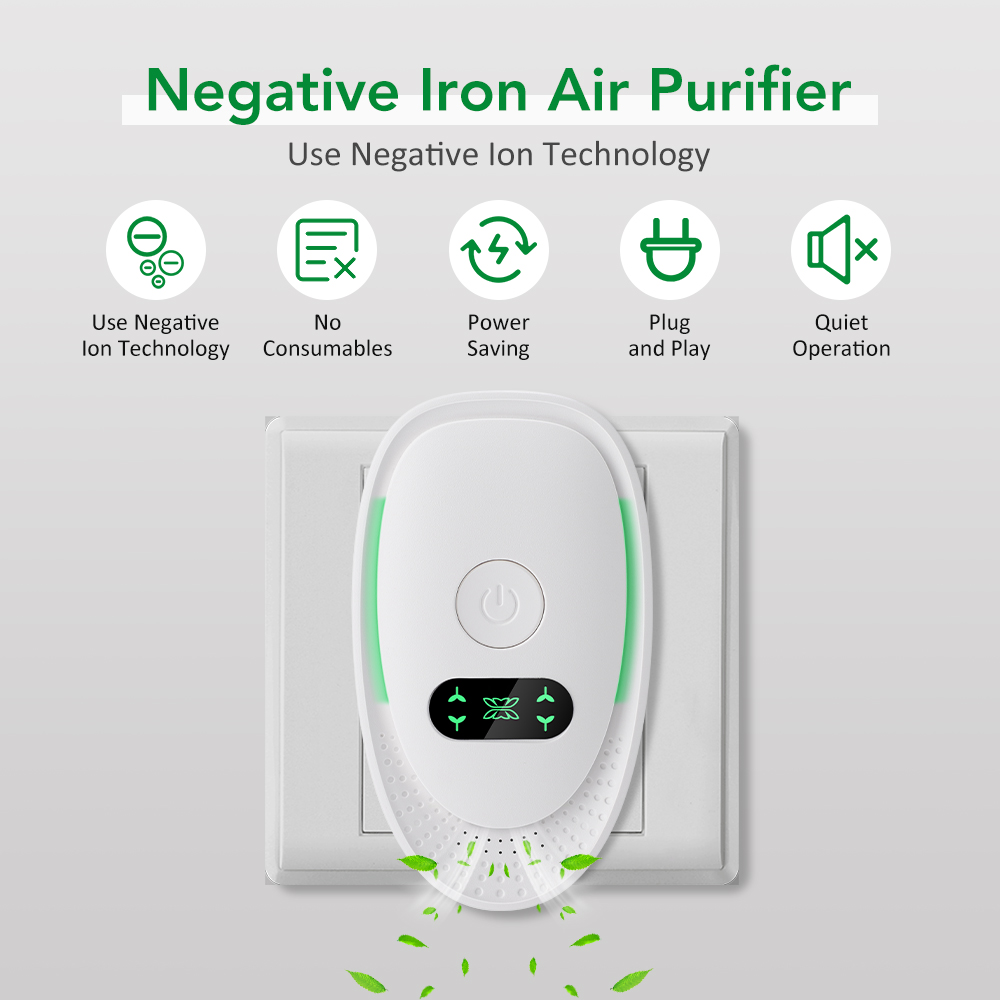 Plug-In Air Purifier, Mini Air Ionizer Dust Smoke Odor Remove, Negative Ion Generator for Home Bathroom Pet Freshener