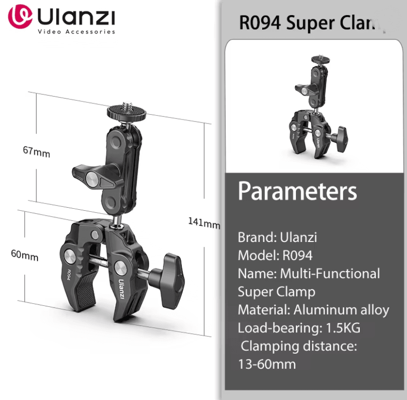 Ulanzi R094 Super Clamp with Double Ball Head Magic Arm