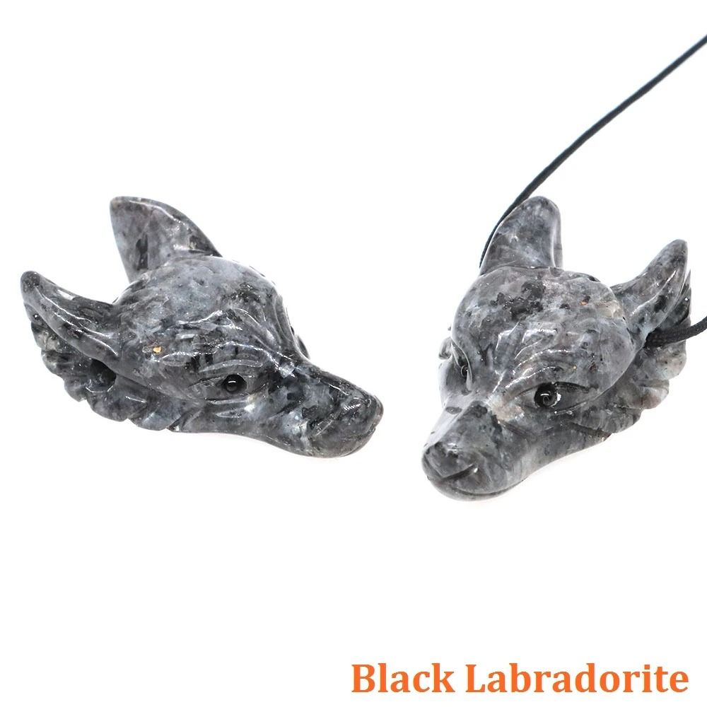 Natural Hand-Carved Wolf Head Crystal Pendant