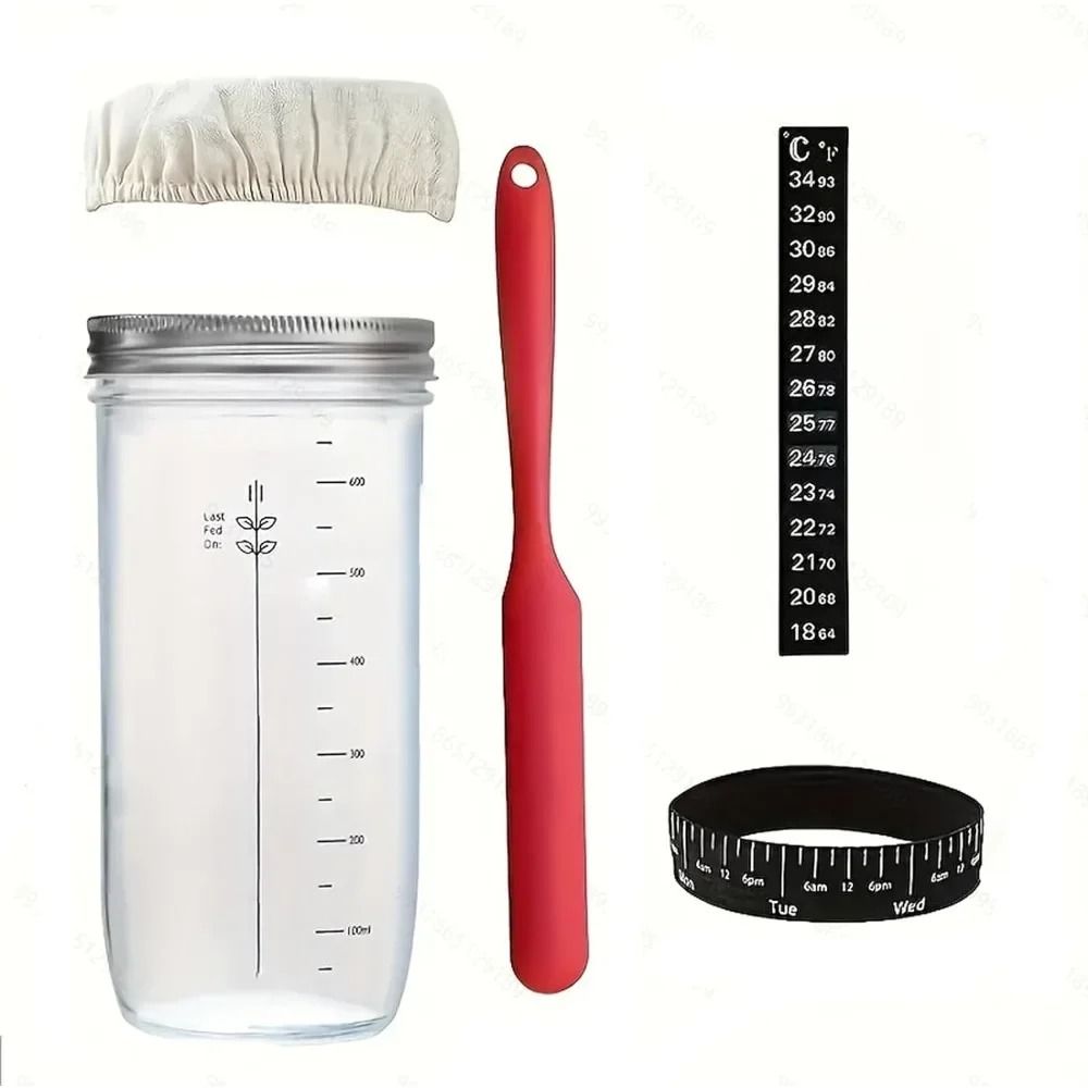 Sourdough Starter Container with Feeding Band Thermometer and Silicone Scraper 24 oz