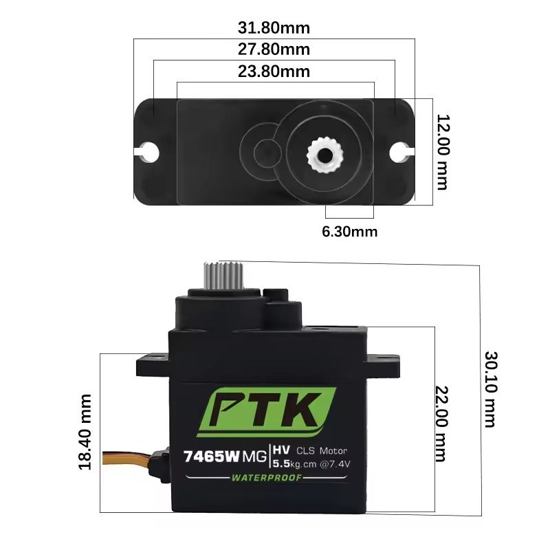 PTK 7465W MG 9g Waterproof Digital Servo for RC Cars and Drones