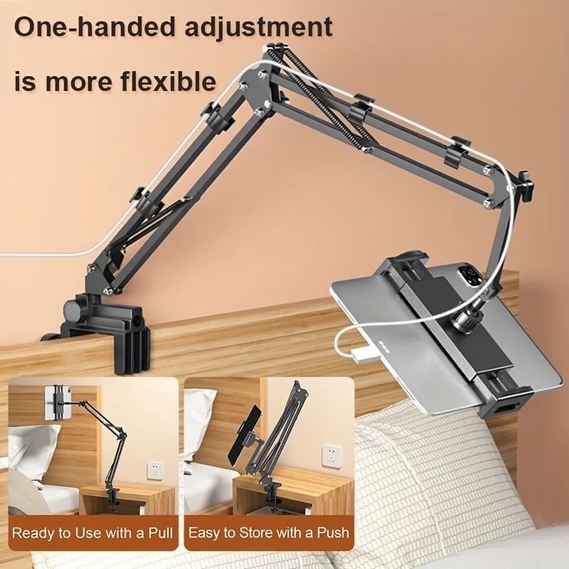 Adjustable Bed Tablet Holder with Rotatable Long Arm Clamp Mount