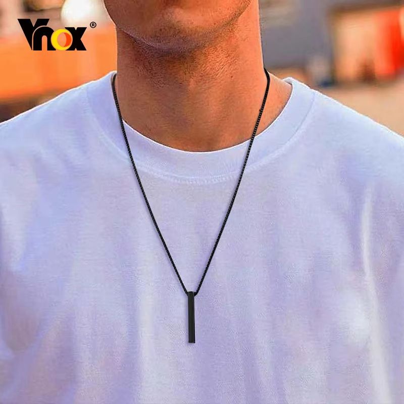 Stainless Steel Bar Pendant Necklace – Minimalist 3D Pillar Design for Men & Women