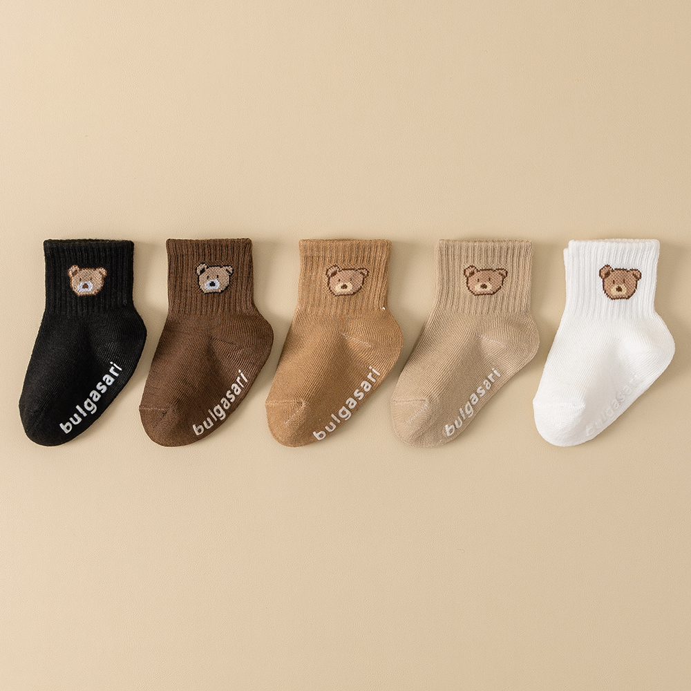 Unisex Baby Ankle Socks, Pairs Kids Non-Slip Socks with Cute Bear Design, Perfect for All Seasons