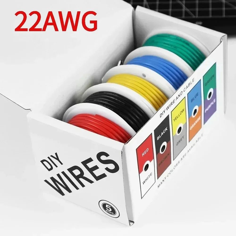 22AWG Silicone Hookup Wire Kit – Tinned Copper Stranded Wire, 5 Colors, 5m/10m Each for DIY & RC