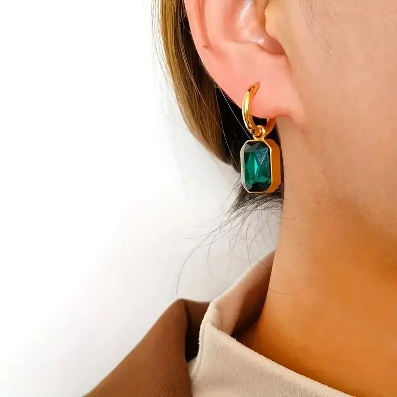 Elegant Square Crystal Stainless Steel Earrings