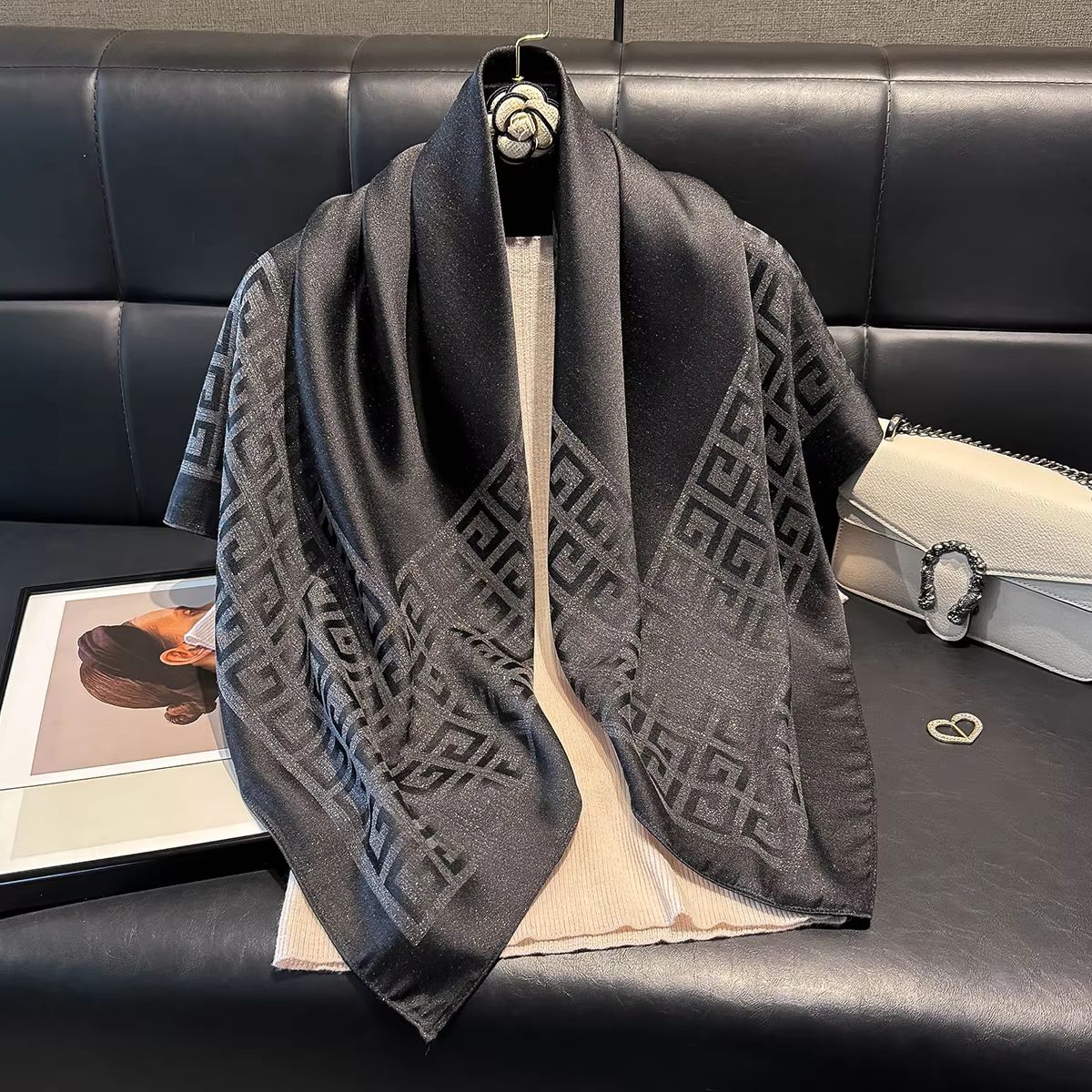Women's Silk-Like Square Hijab Scarf – 27.56x27.56in Fashion Sun Protection Shawl & Headscarf