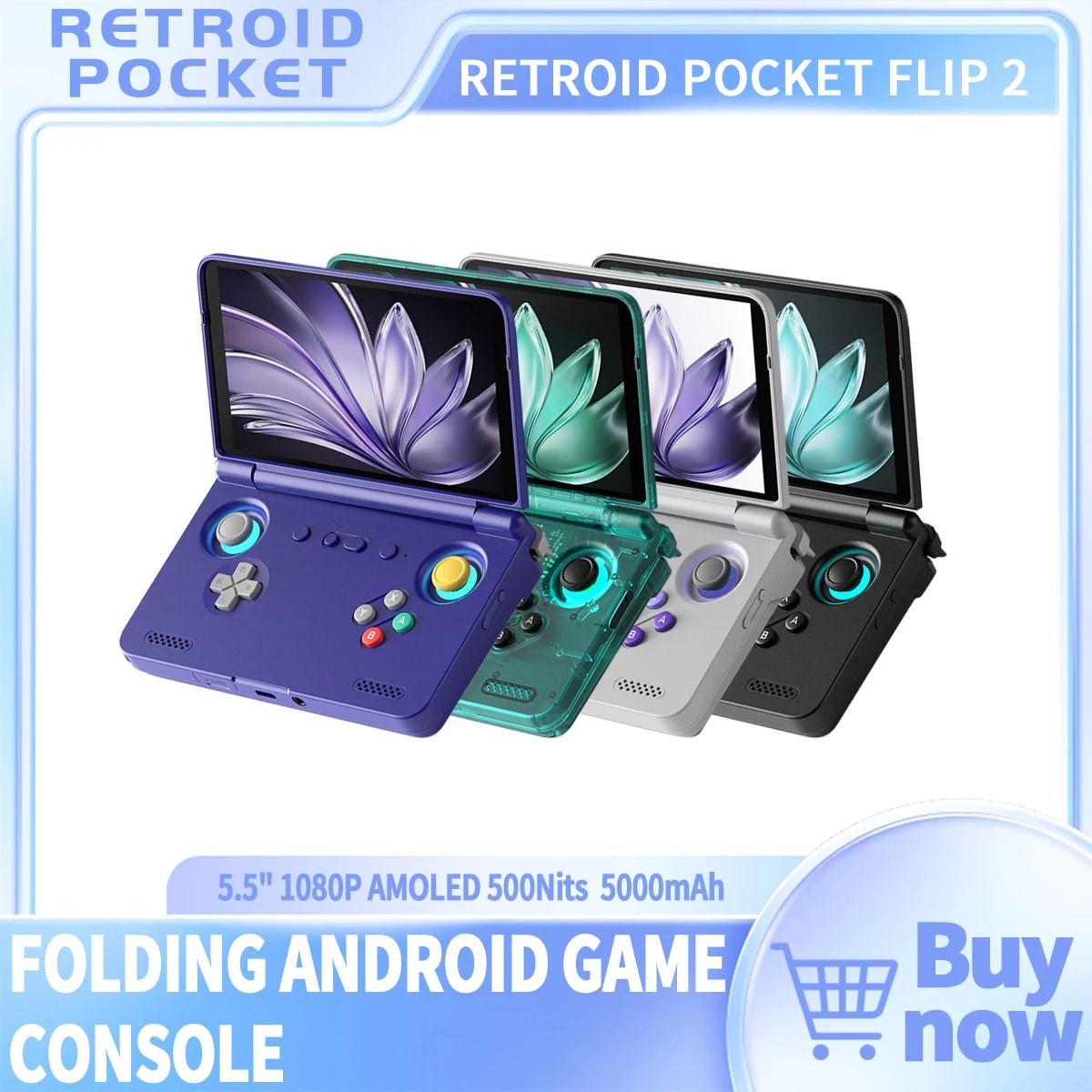 Retroid Pocket Flip 2 Retro Handheld Game Console with Android 13 and 5.5 Inch AMOLED Display