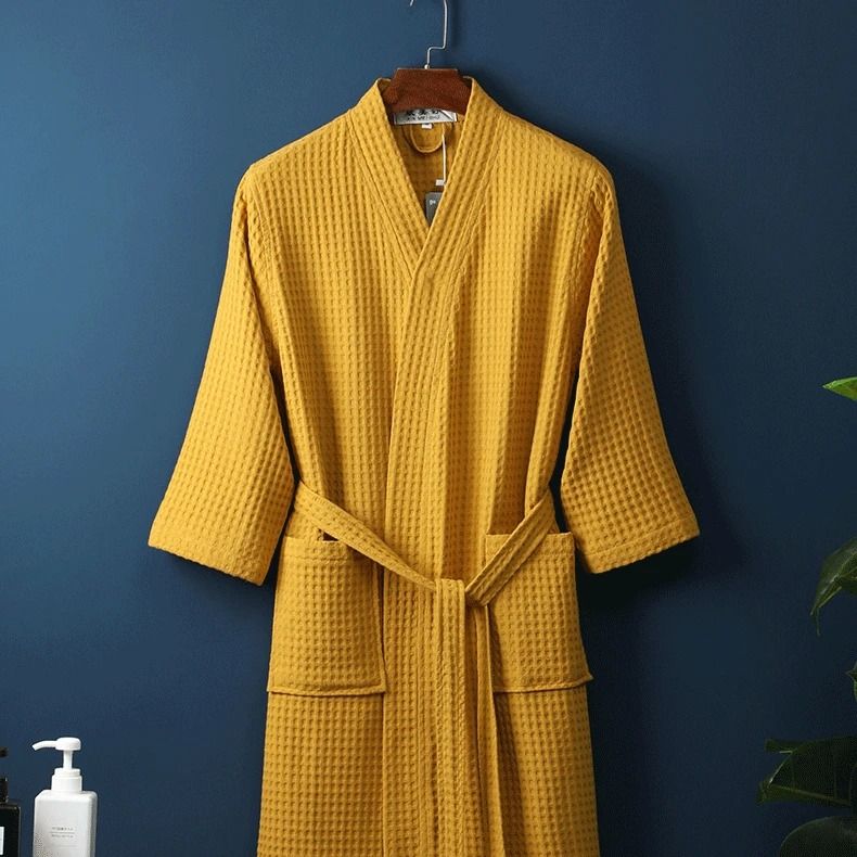Cotton Waffle Kimono Bathrobe Yukata Style Couple Loungewear