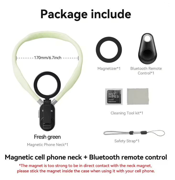 Magnetic Neck Phone Holder with Quick Release Silicone Mount