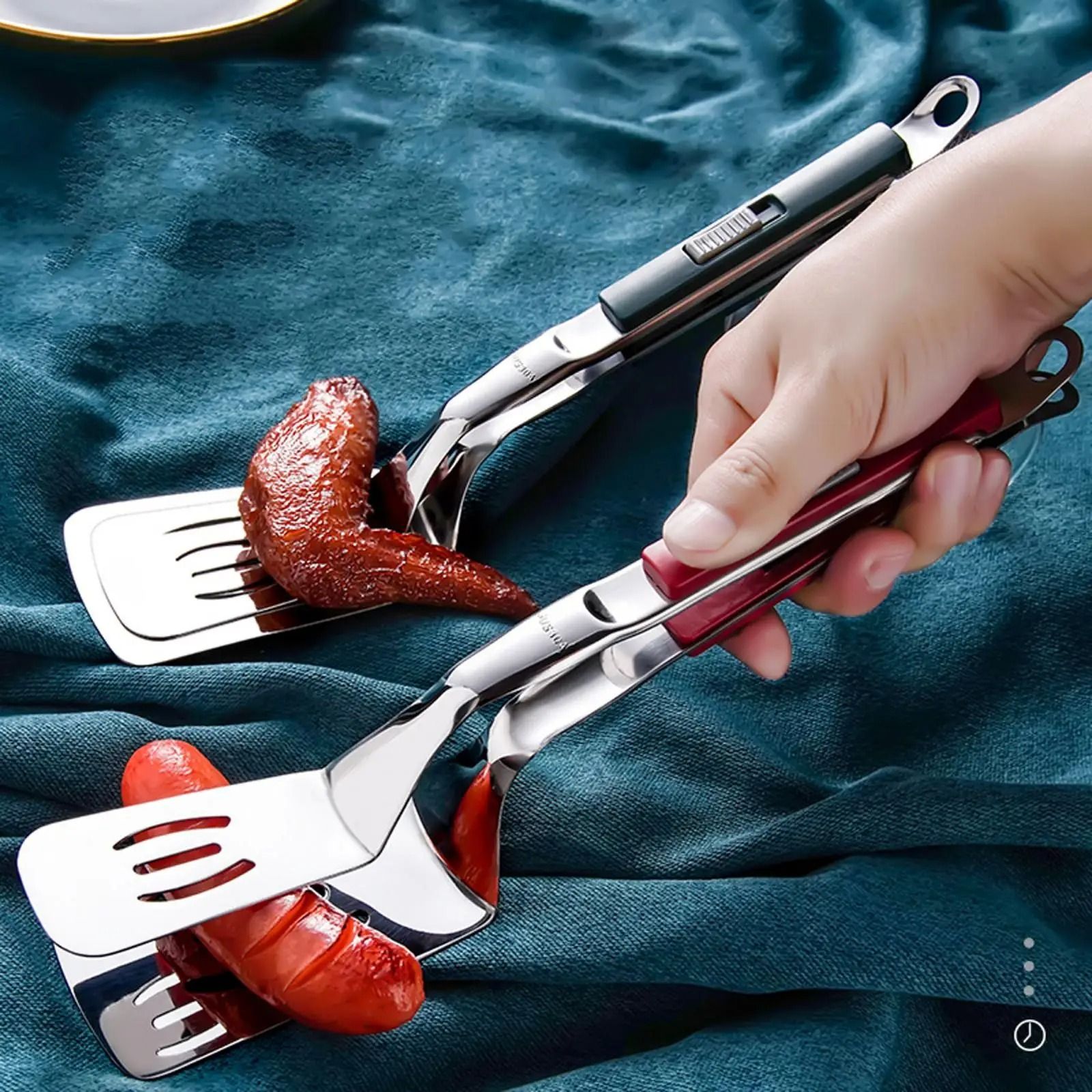 Duo-Grip Stainless Steel Spatula Tongs – Slotted Grill & Steak Clamps