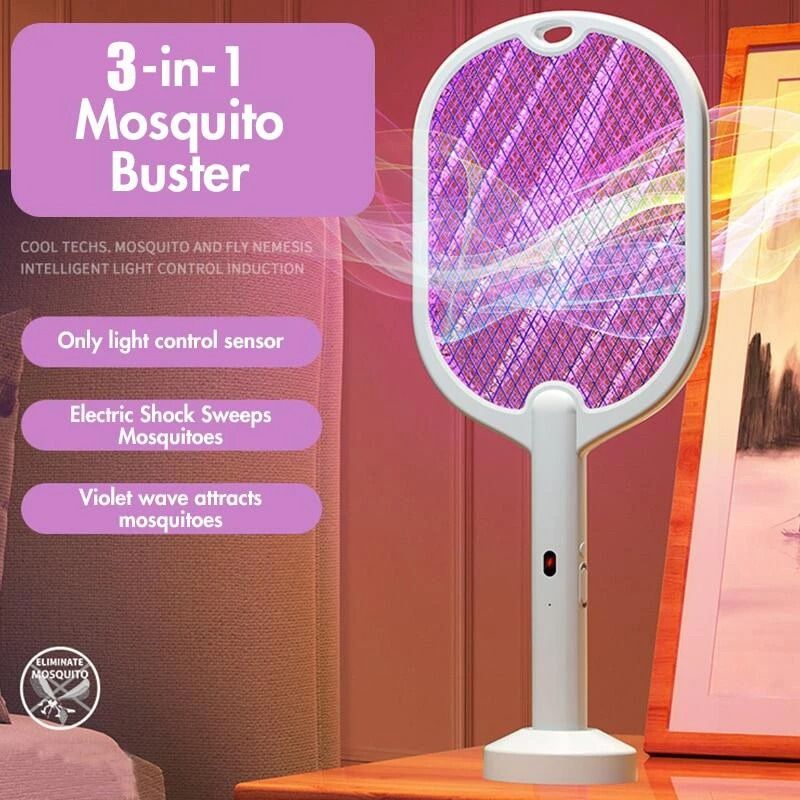 3 in 1 Electric Mosquito Killer Lamp Rechargeable Fly Swatter with LED Light