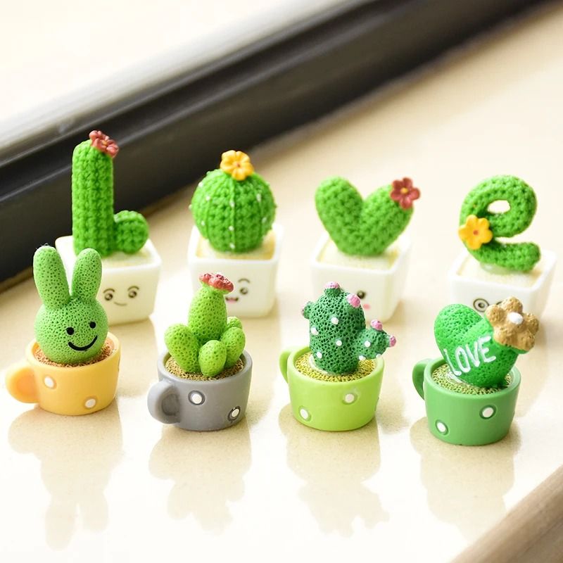 4-Piece Miniature Resin Succulent Set | Faux Cactus Bonsai for Car & Office Decor