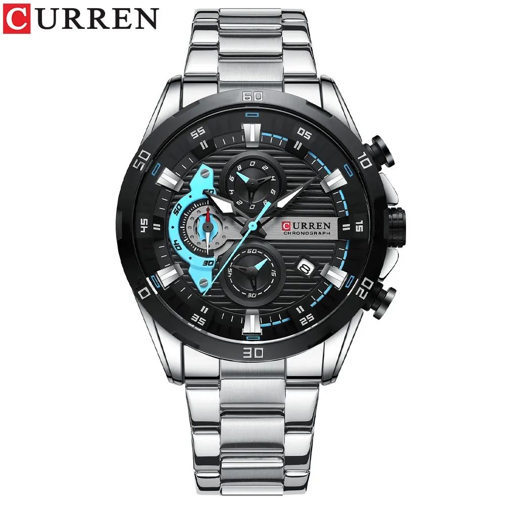 Curren Stainless Steel Mens Watch with Luminous Chronograph Dial