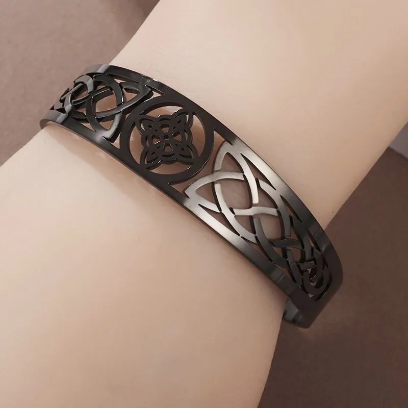 Stainless Steel Celtic Witch Knot Bracelet - Adjustable Open Cuff for Men and Women - Witchcraft Amulet Jewelry - Unique