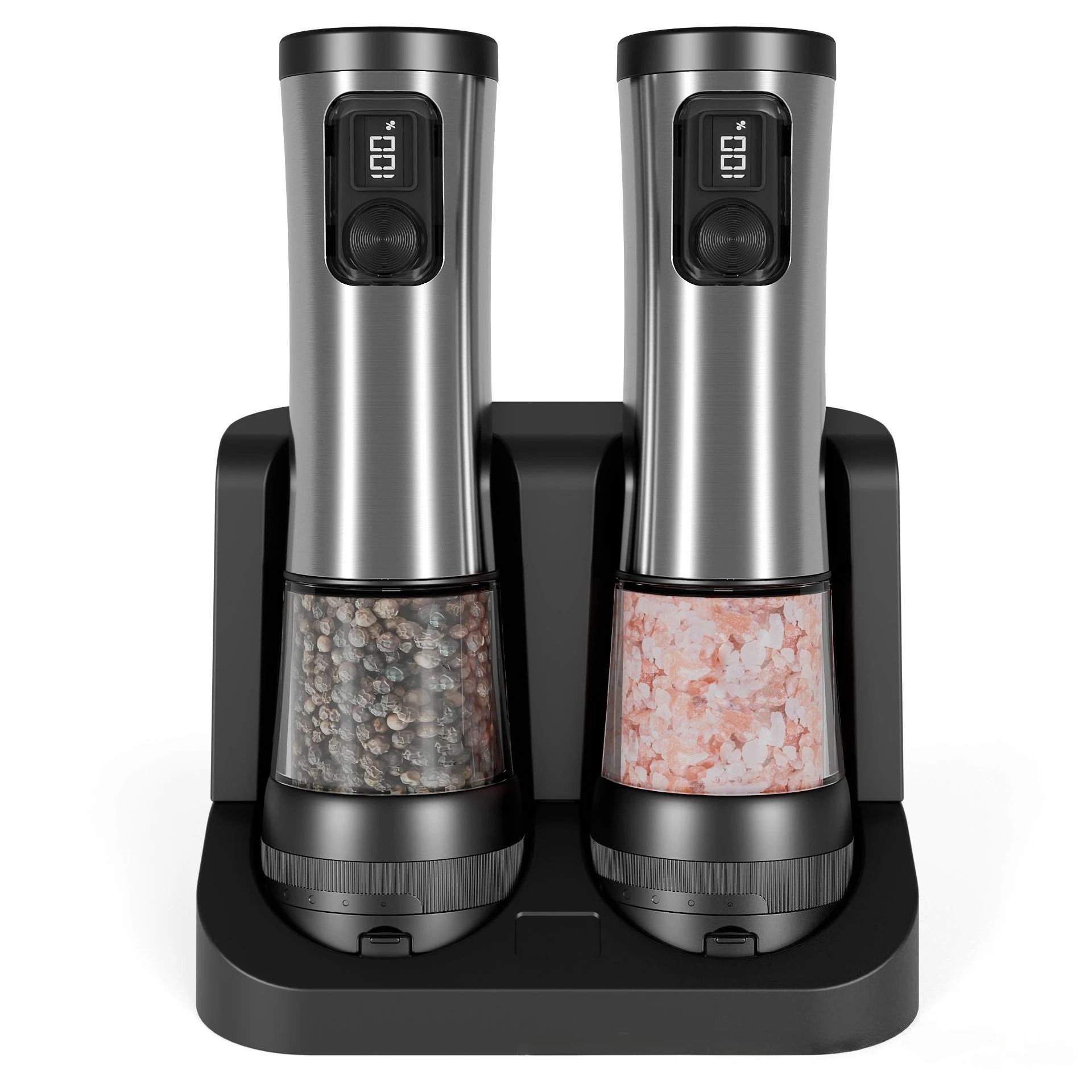Rechargeable Electric Salt & Pepper Grinder Set – Dual Charging Base & LED Display