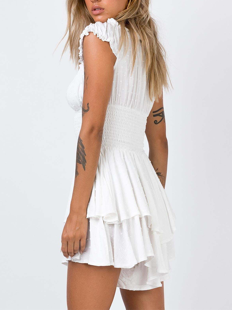 Sexy Summer Mini Dress Women One Shoulder Wrap Slim Fit Short Sleeve Pure Color Waist Hottie