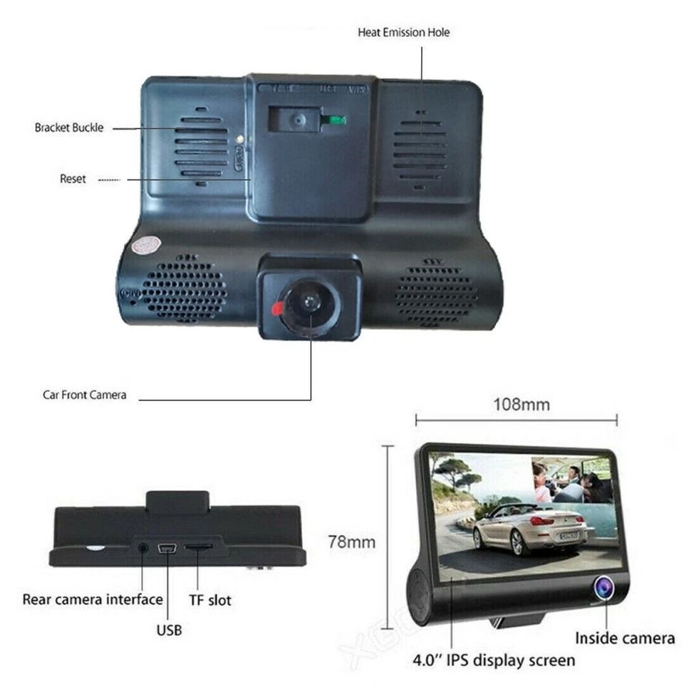 Dual Lens HD Car DVR Dash Cam with G-Sensor and Rearview Video Recorder