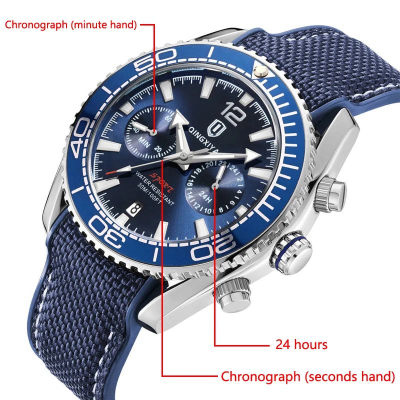 QINGXIYA Luxury Multifunction Chronograph Men's Quartz Watch with Rotatable Bezel