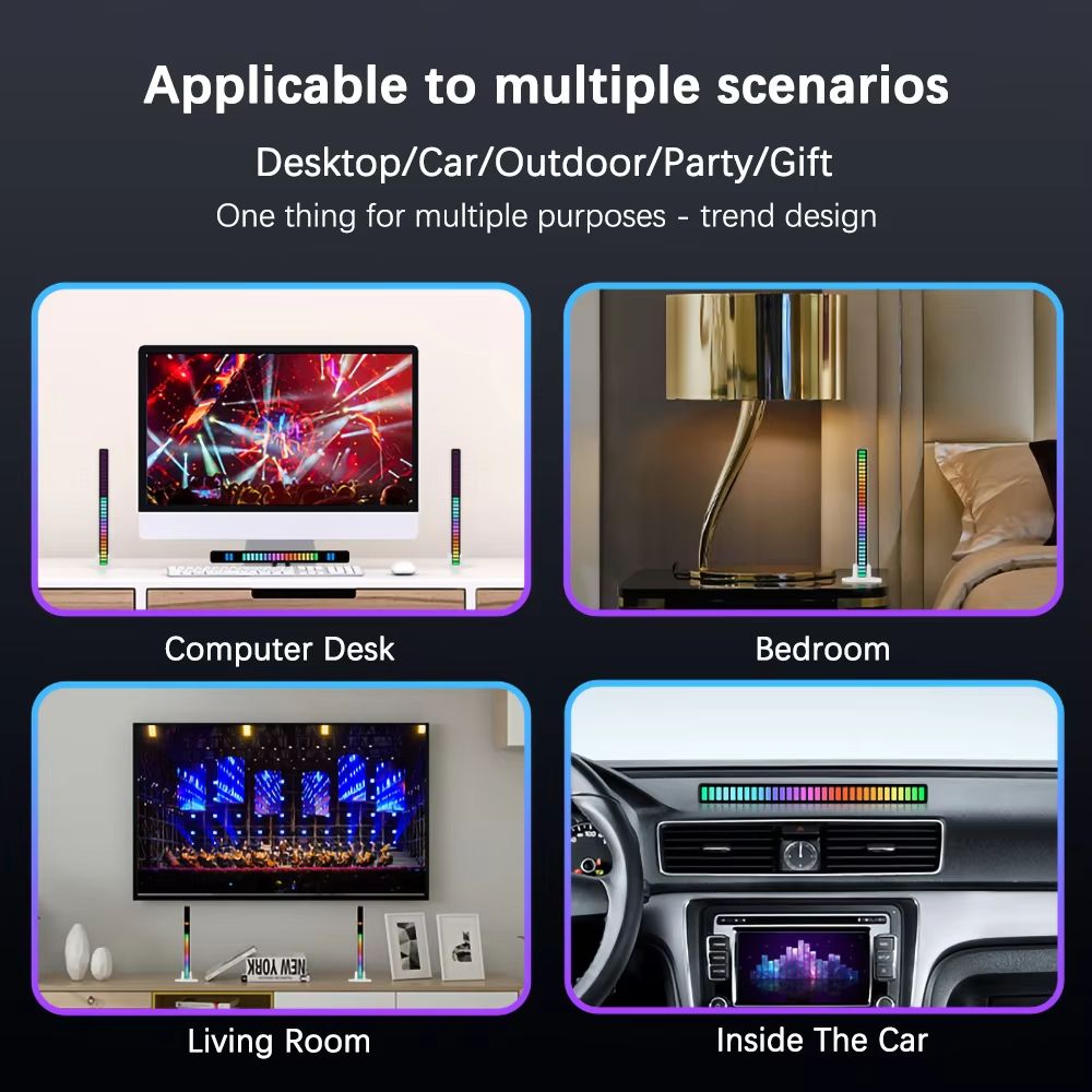AuraBeat Rechargeable Sound Activated RGB Light Bar 360 Ambient Lamp