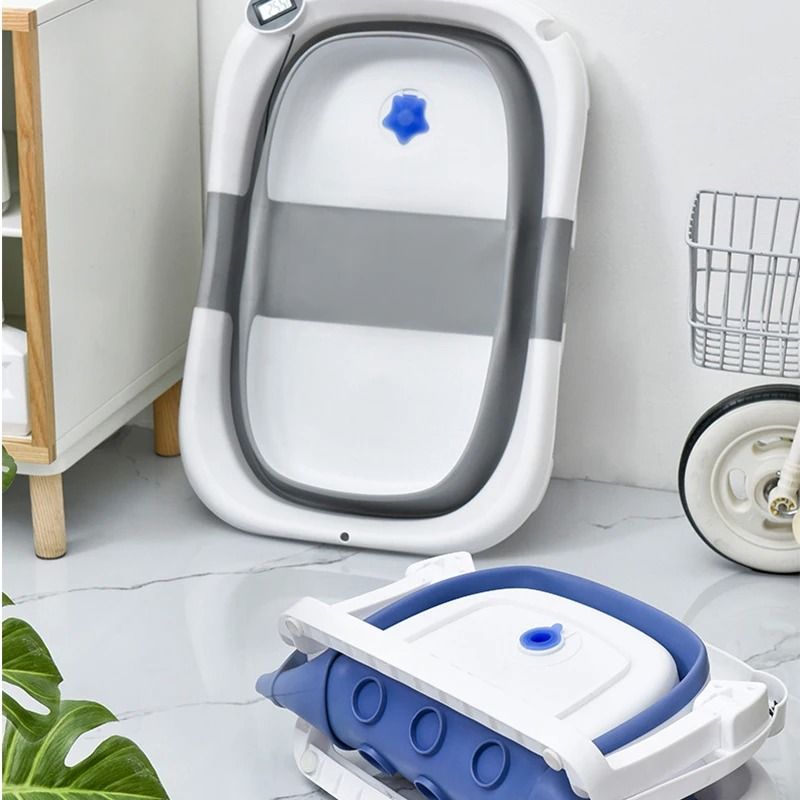 Smart Folding Baby Bath Tub with Real-Time Temperature Display and Non-Slip Mat