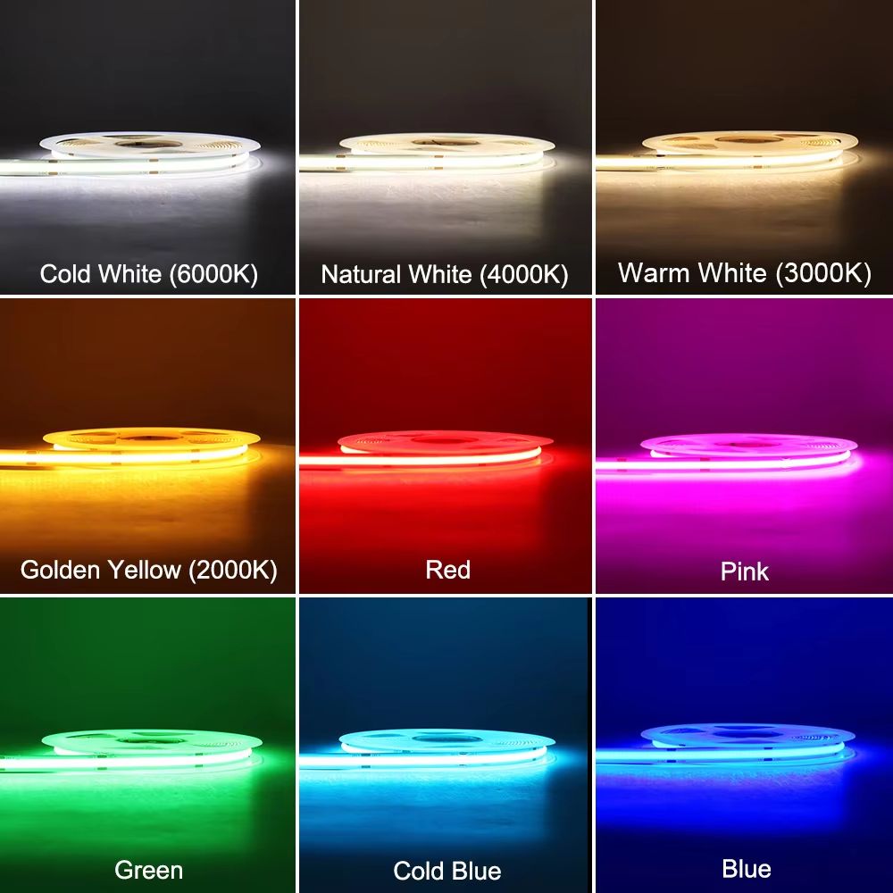 Flexible COB LED Strip Light 12V/24V – High Brightness Dotless Tape Lighting for Home, Auto, and DIY Decor