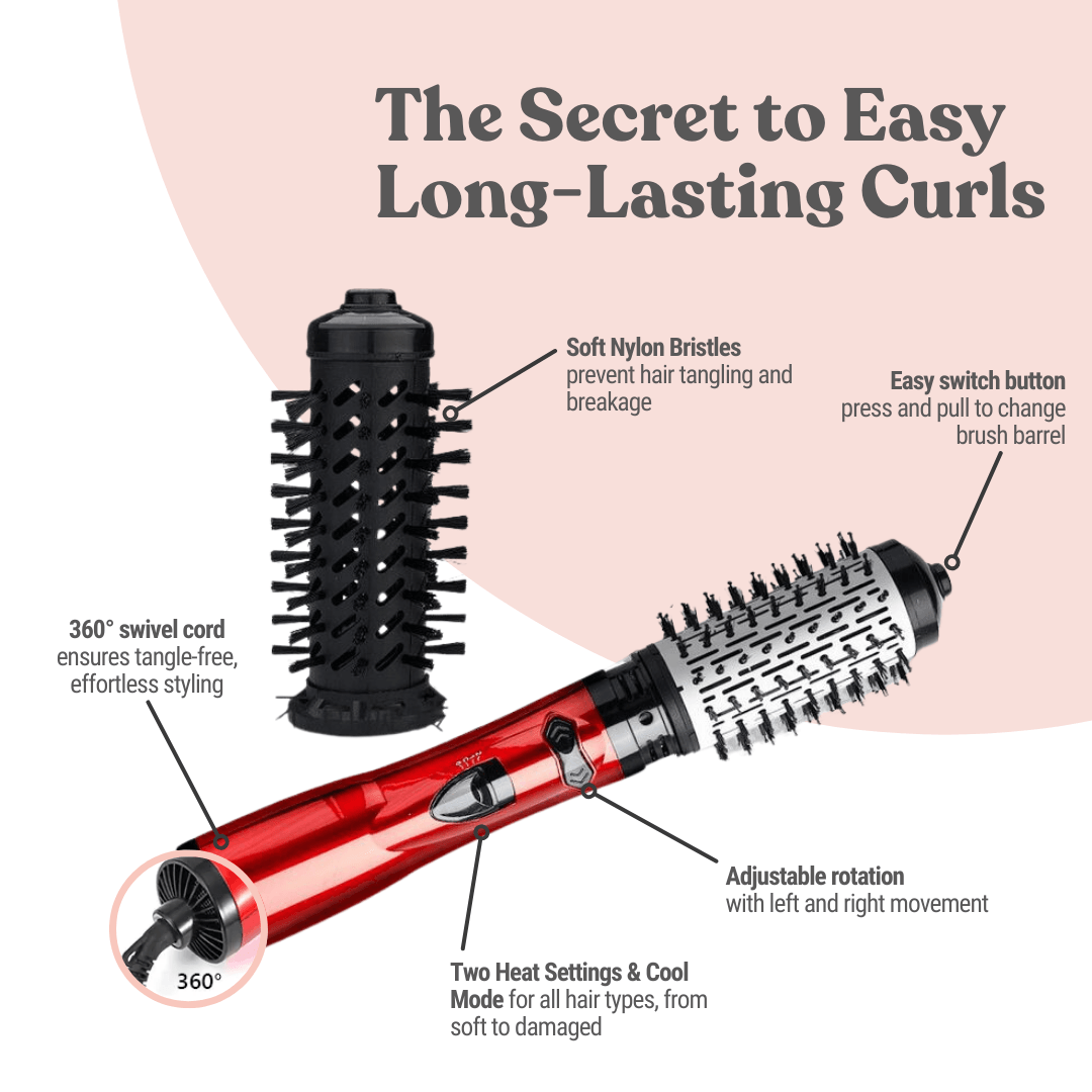 2-in-1 Hot Air Styler and Rotating Hair Dryer, Electric Blow Dryer with Anti-Scald Bristles, Ceramic Barrel
