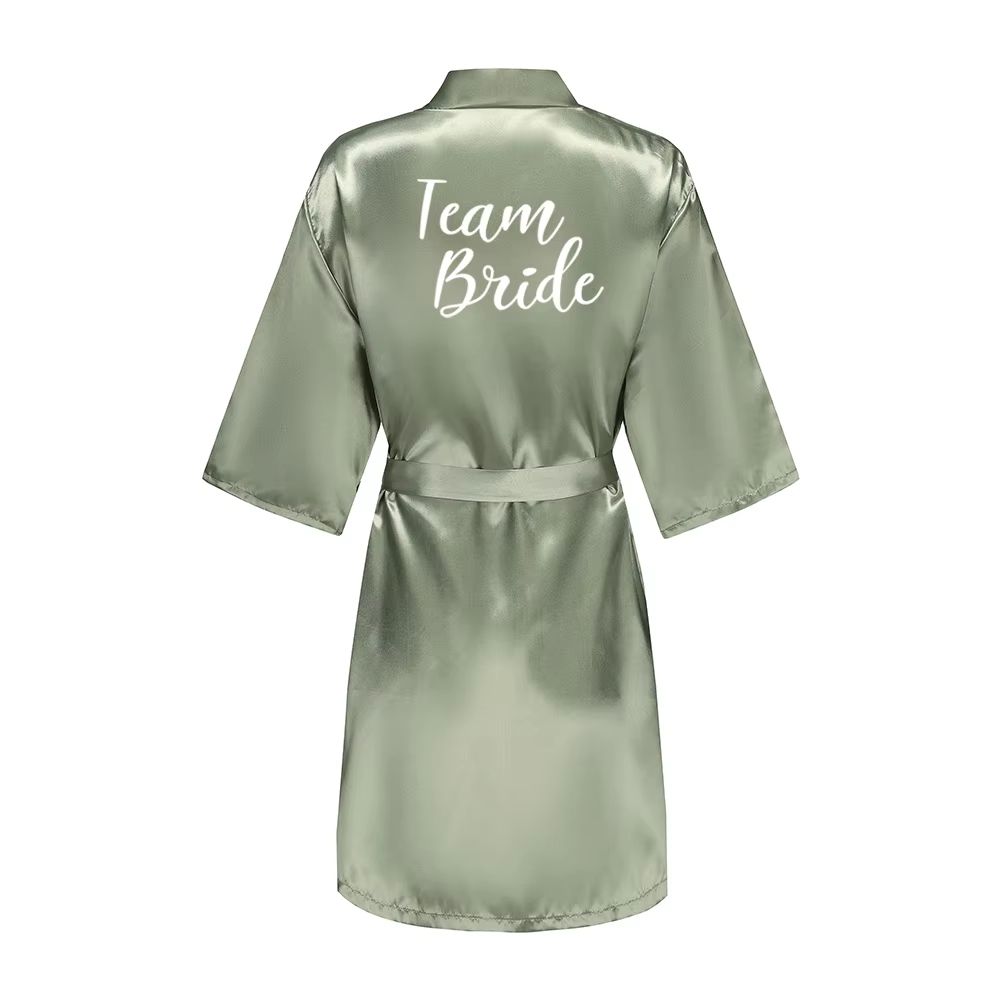 Grass Green Satin Bridal Party Robes With White Letter Bridesmaid Style