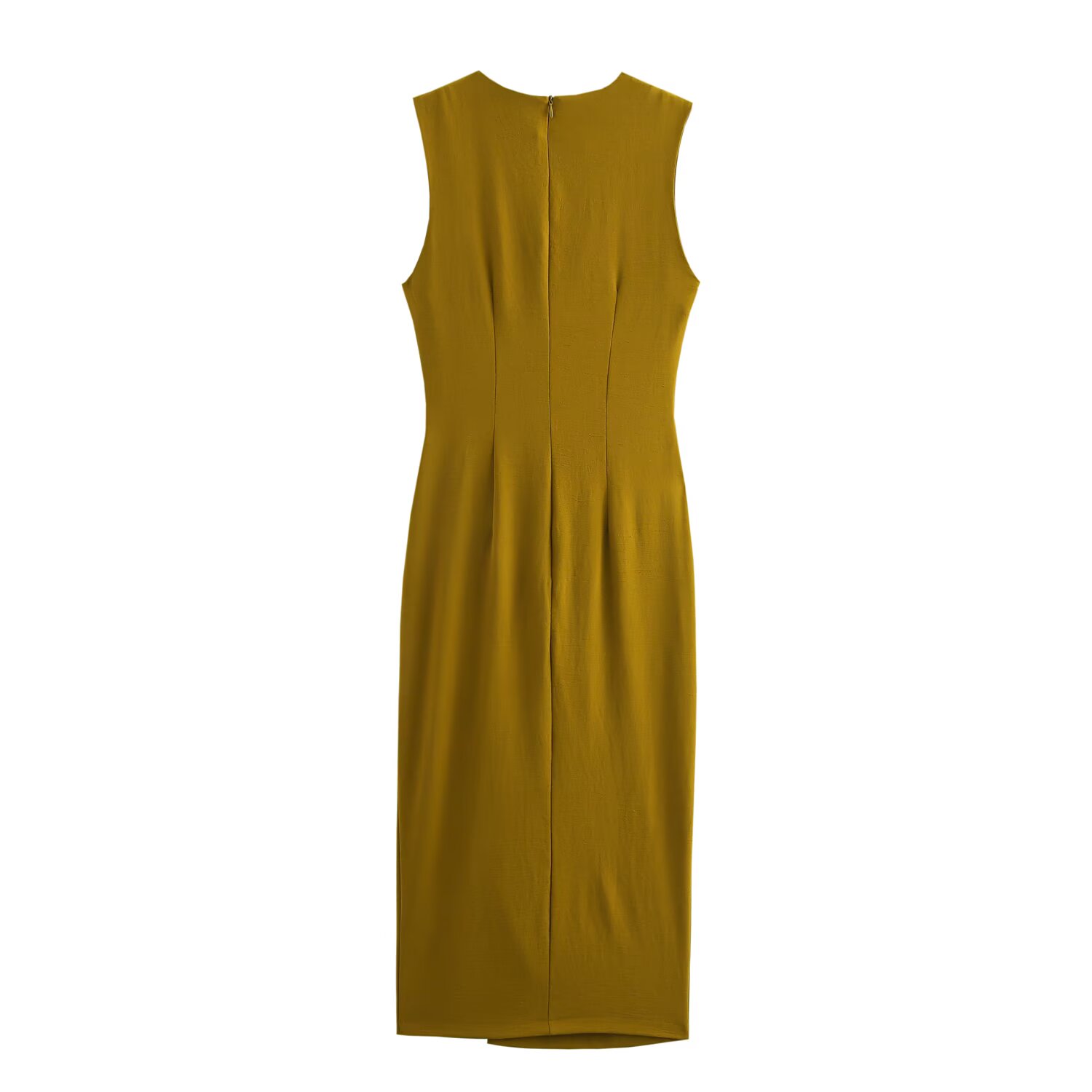 Summer New Womens Casual Fashion Simple Pleated Decoration, Temperament Round Neck Sleeveless Midi Dress