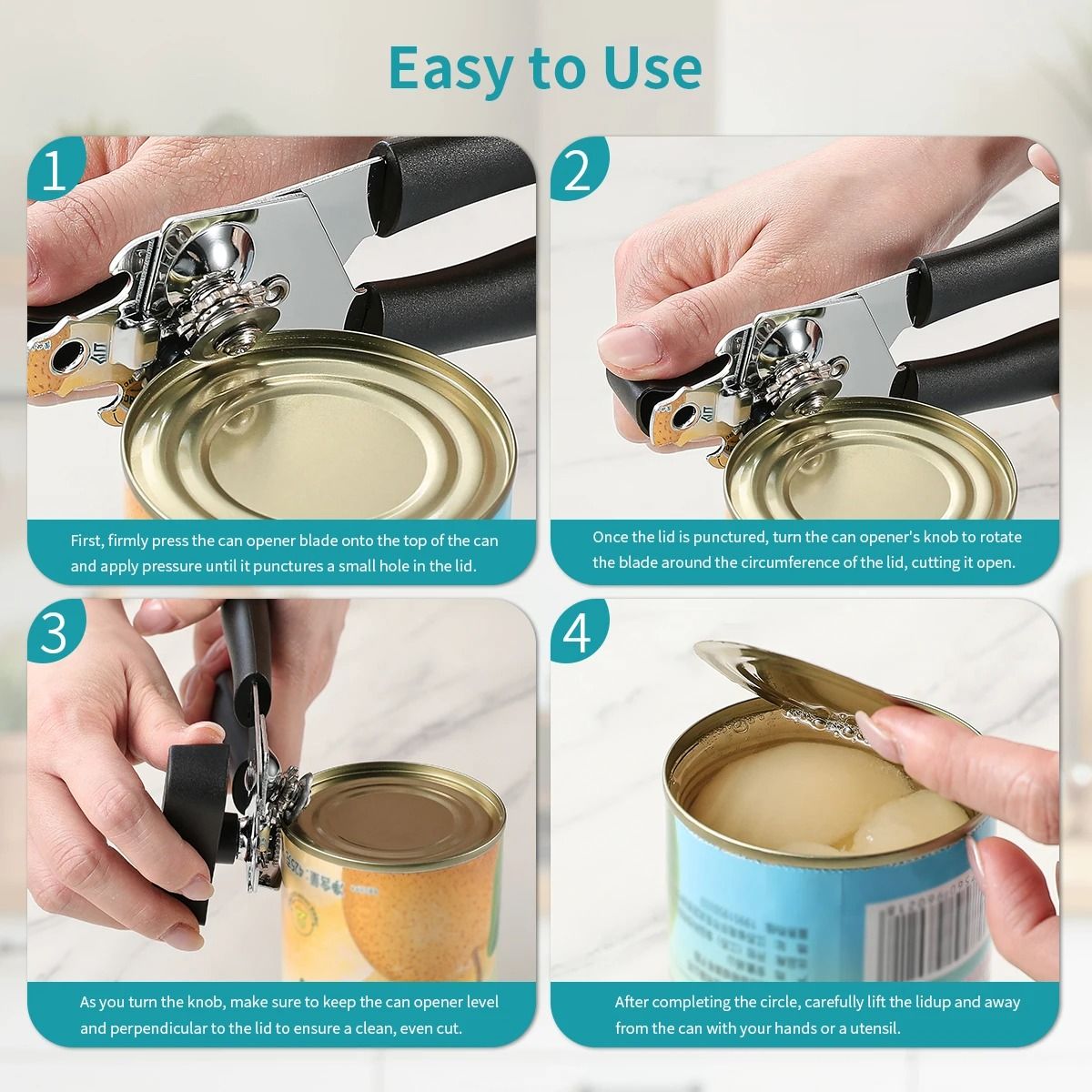 EasyGrip Stainless Steel Manual Can Opener with Ergonomic Handle