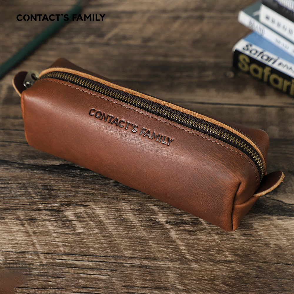 Vintage Leather Pencil Case, High Capacity School Pen Pouch for Kids, Boys, Girls, Business Office Stationery Organizer