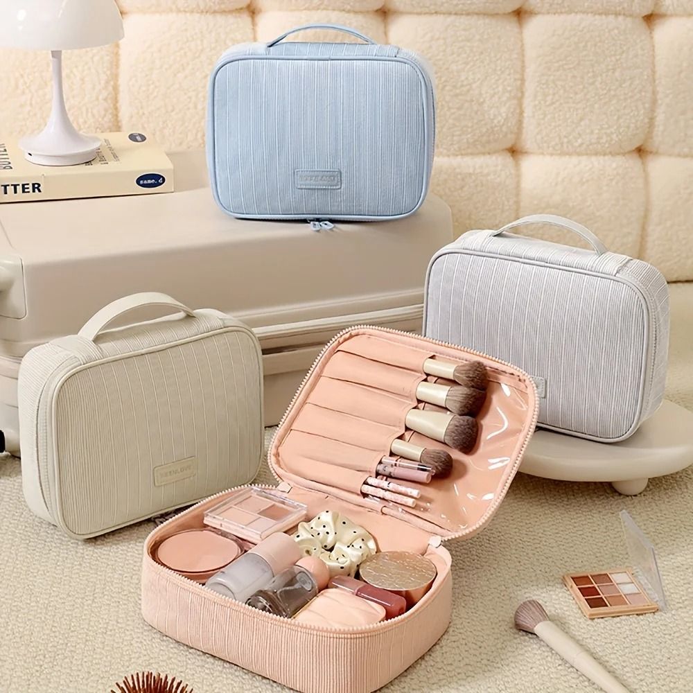 Large Capacity Corduroy Makeup Bag Travel Cosmetic Organizer Square Zipper Pouch