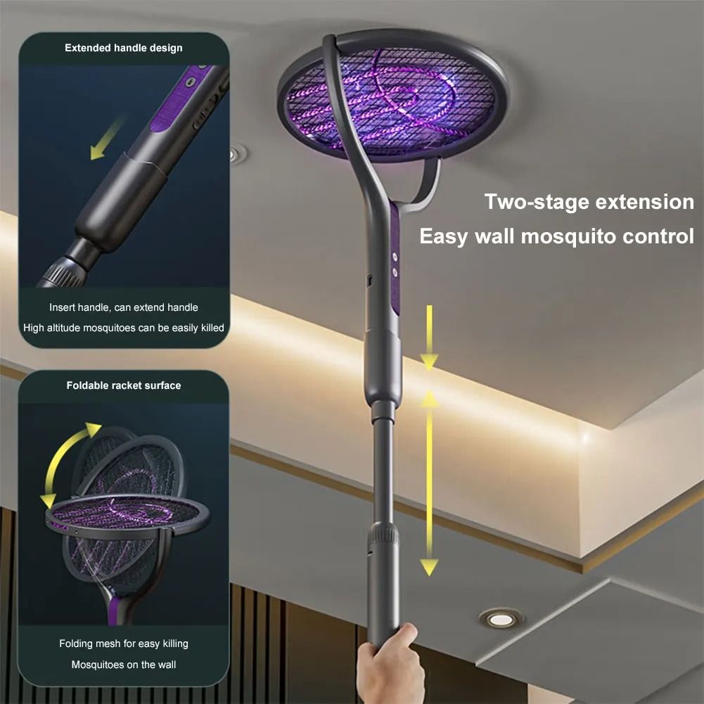 2 in 1 Retractable Electric Mosquito Swatter Rechargeable Bug Zapper Lamp